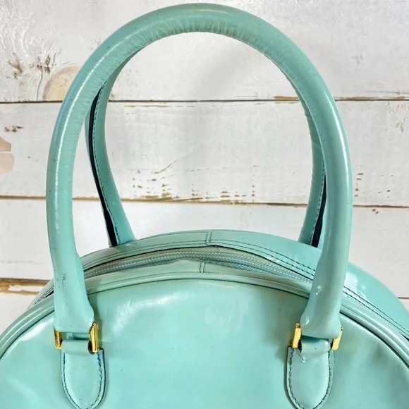 Moschino Couture Tiffany Blue Patent Leather Bowler Bag w/ Crossbody Strap
